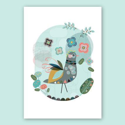 הדפס למסגור ציפור - תכלת