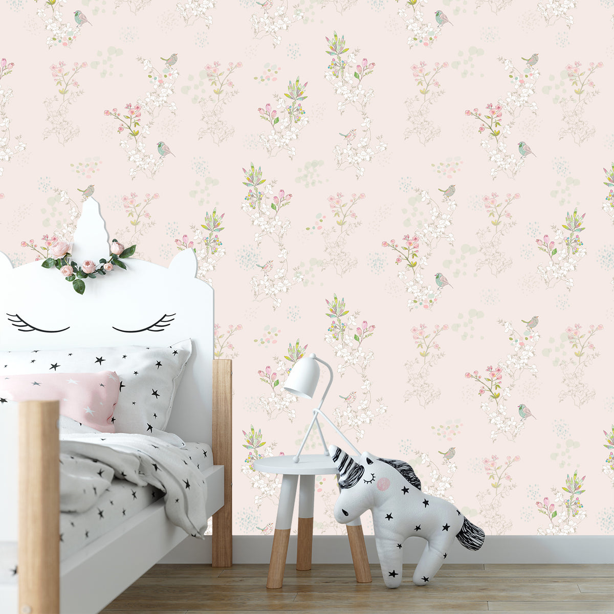 טפט קיר ציפורים יפני- ורוד