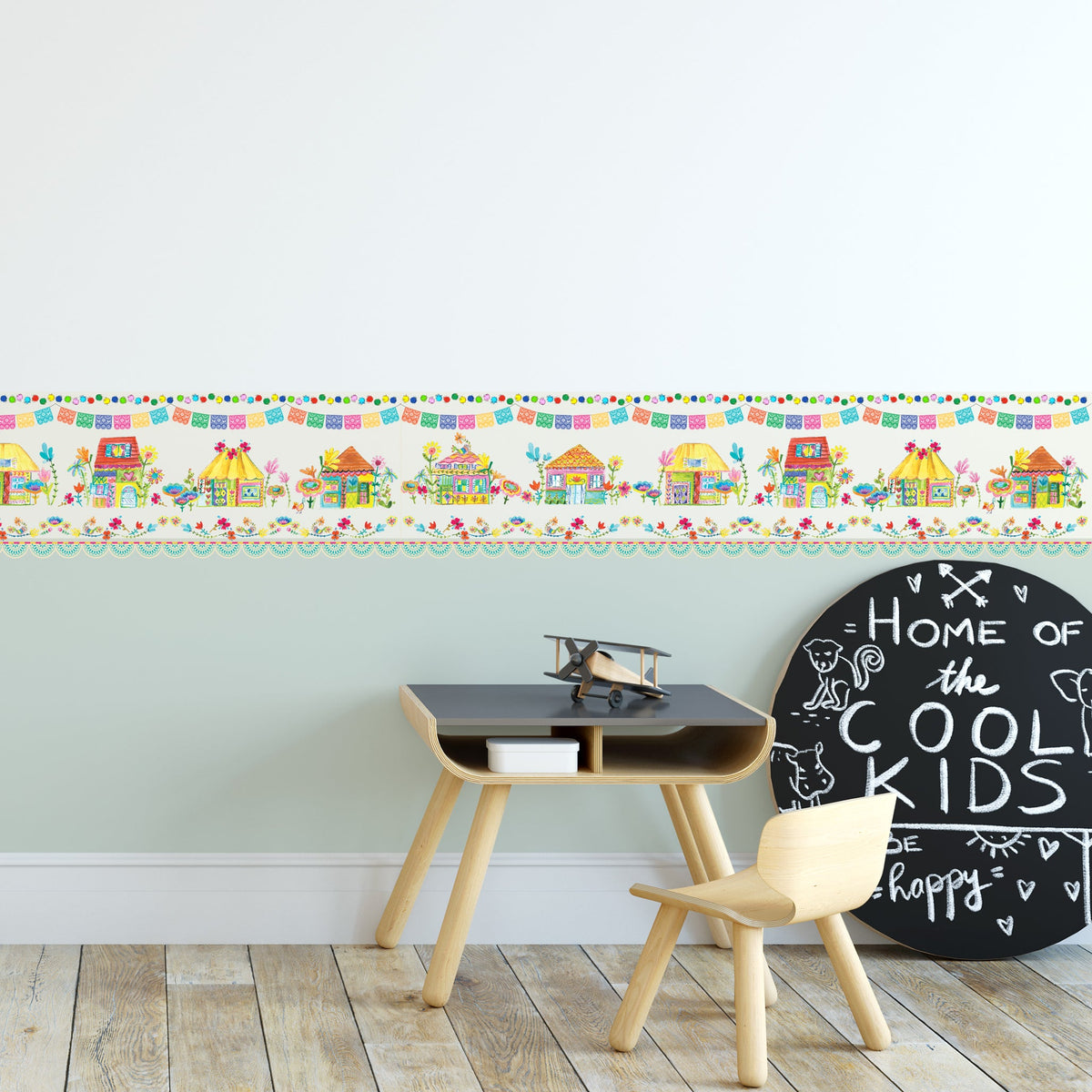 בורדר קיר בתים מקסיקנים- קרם במבצע