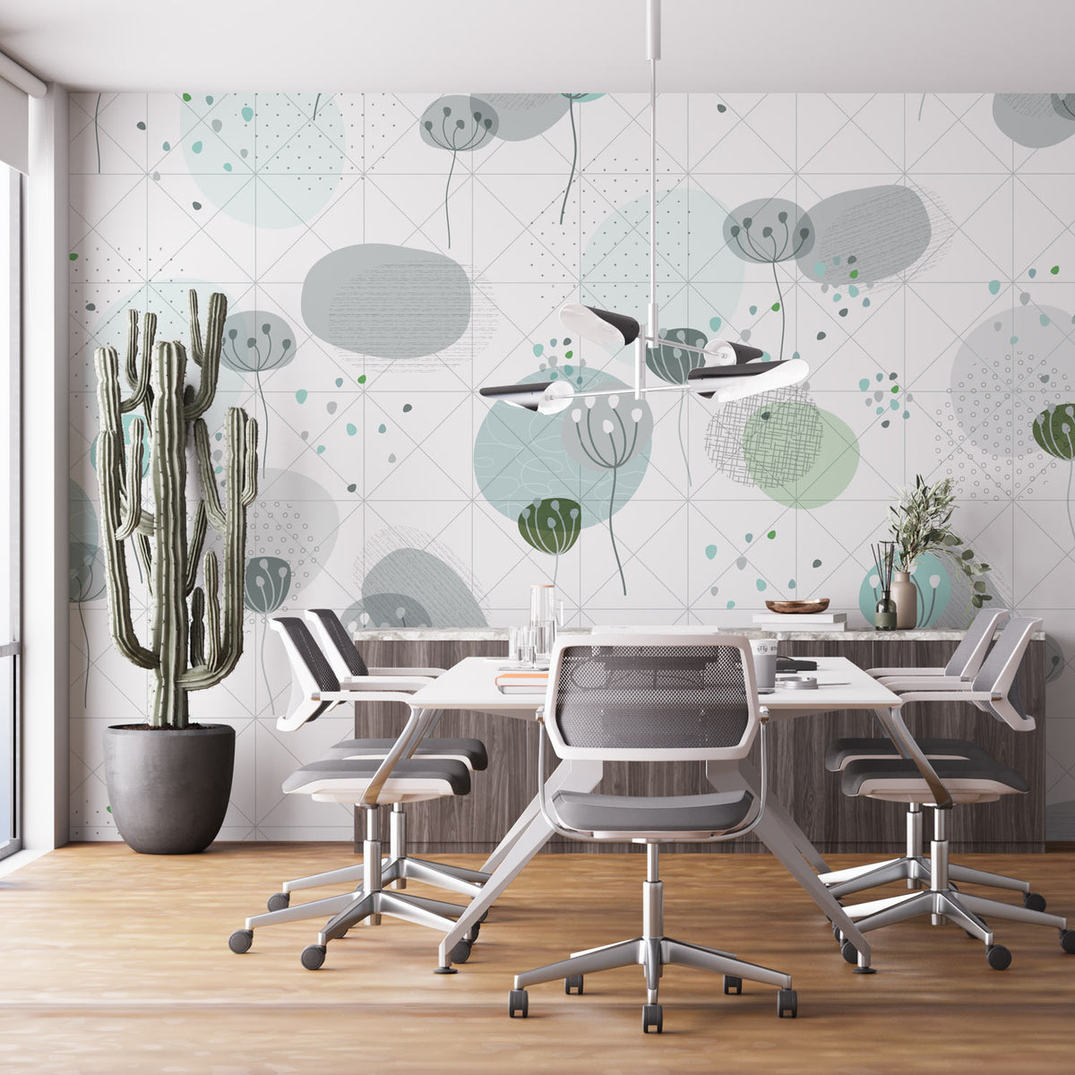 טפט קיר פרחים ואבקנים- לבן אפור