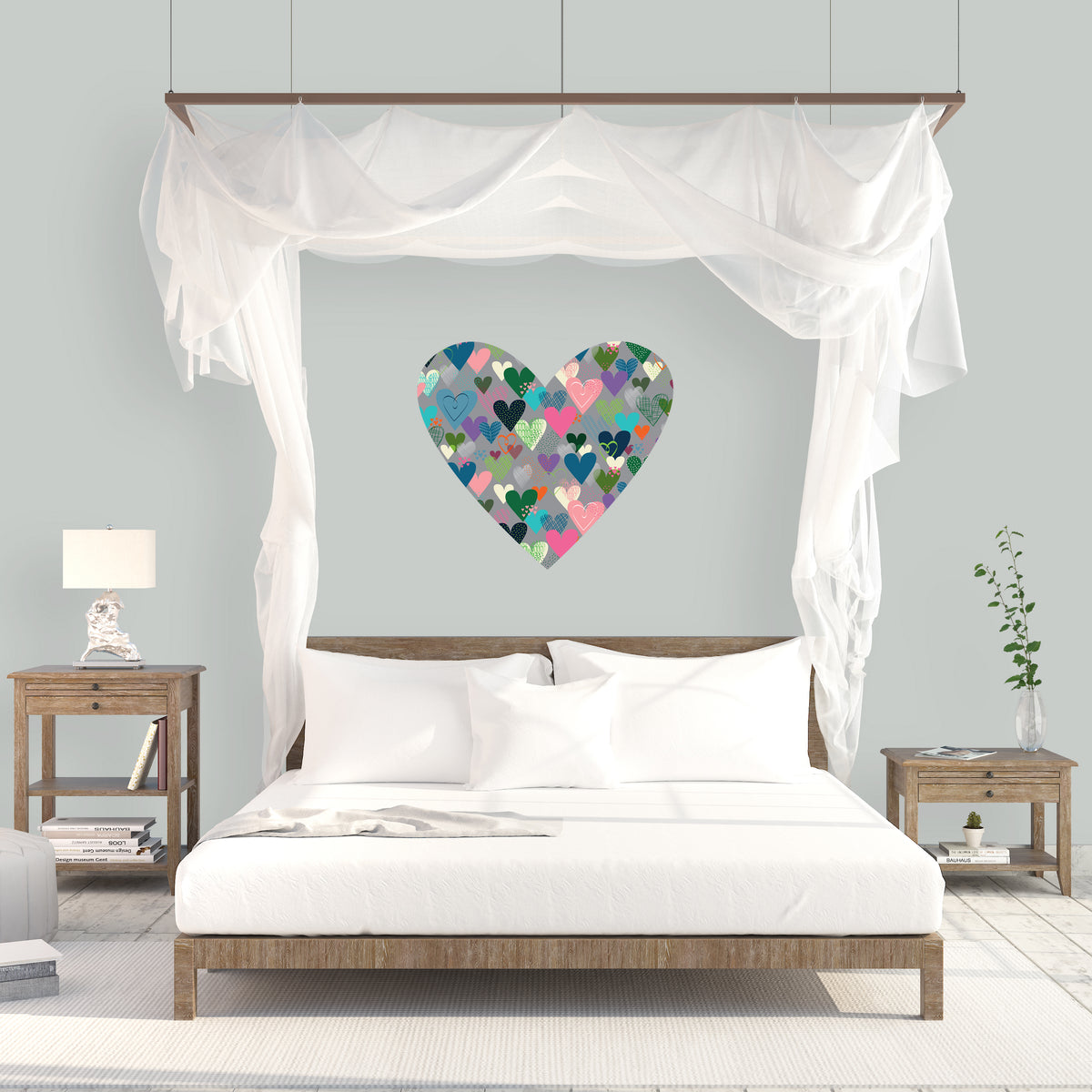 מדבקת קיר לב גדולה - דוגמת לבבות אפורה