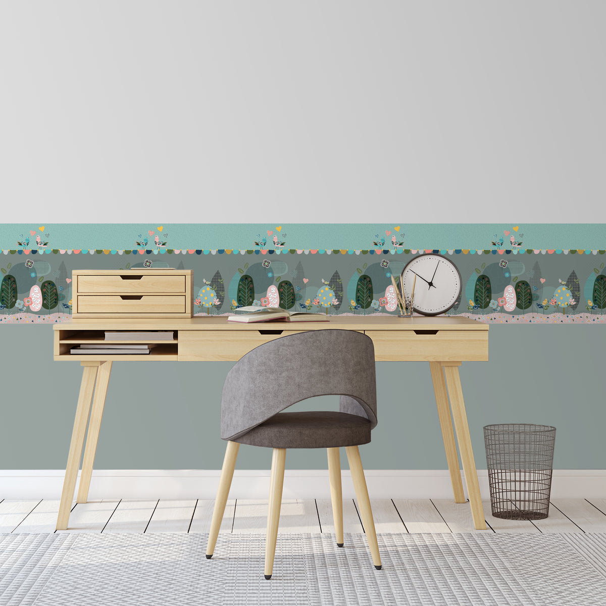 בורדר קיר דוגמת עצים- טורקיז