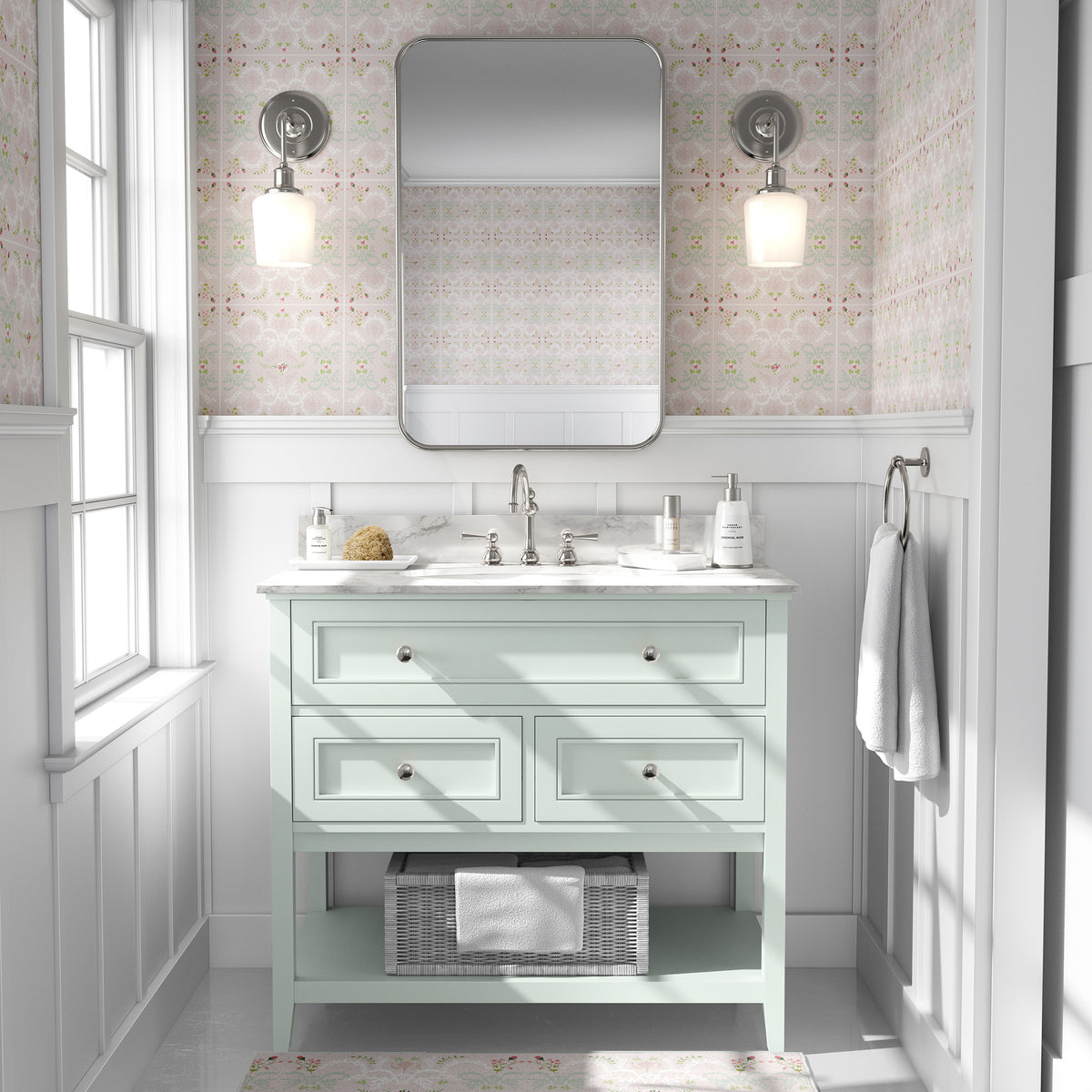 טפט לאמבטיה- כפרי צרפתי ורוד