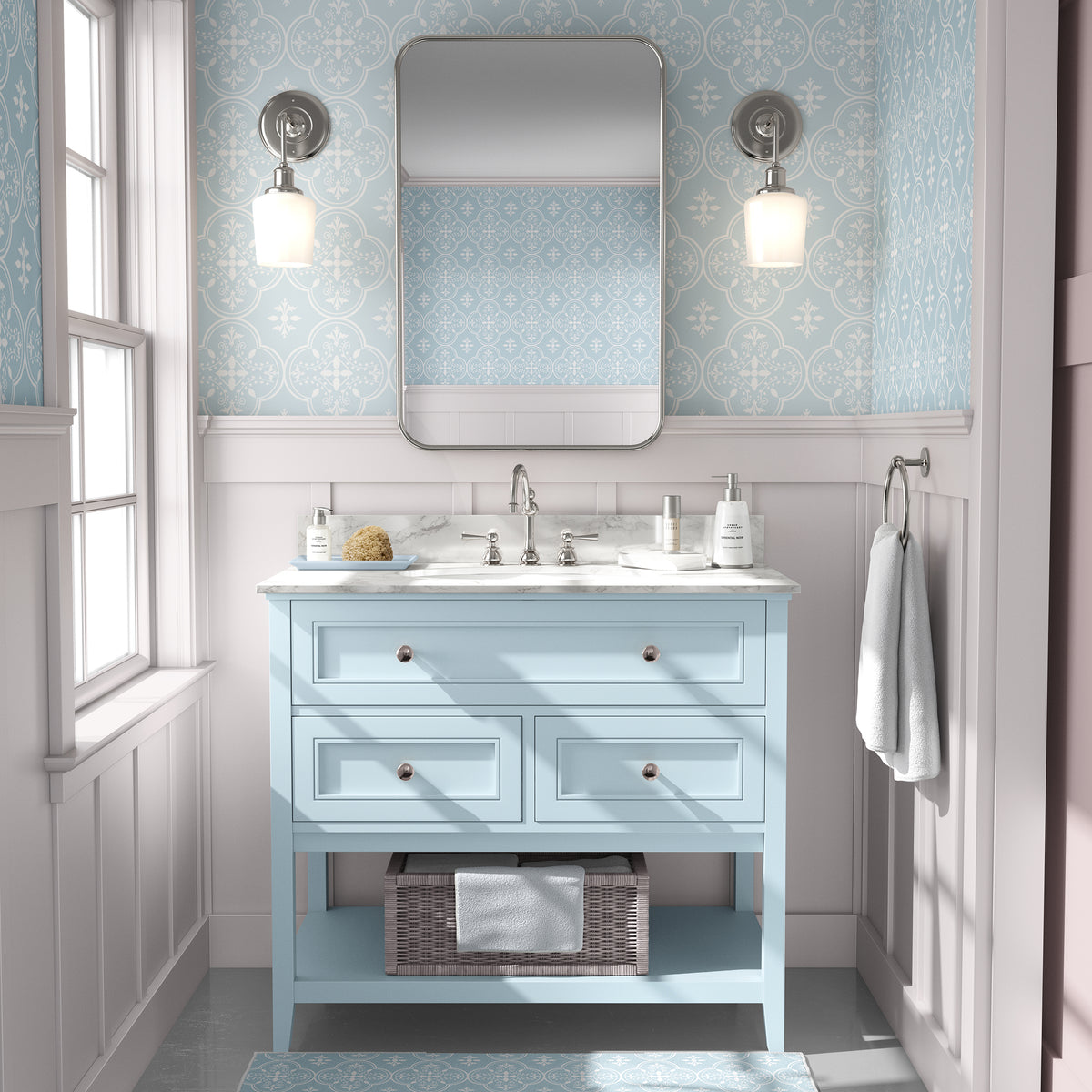 טפט לאמבטיה- זכוכית סבתא תכלת