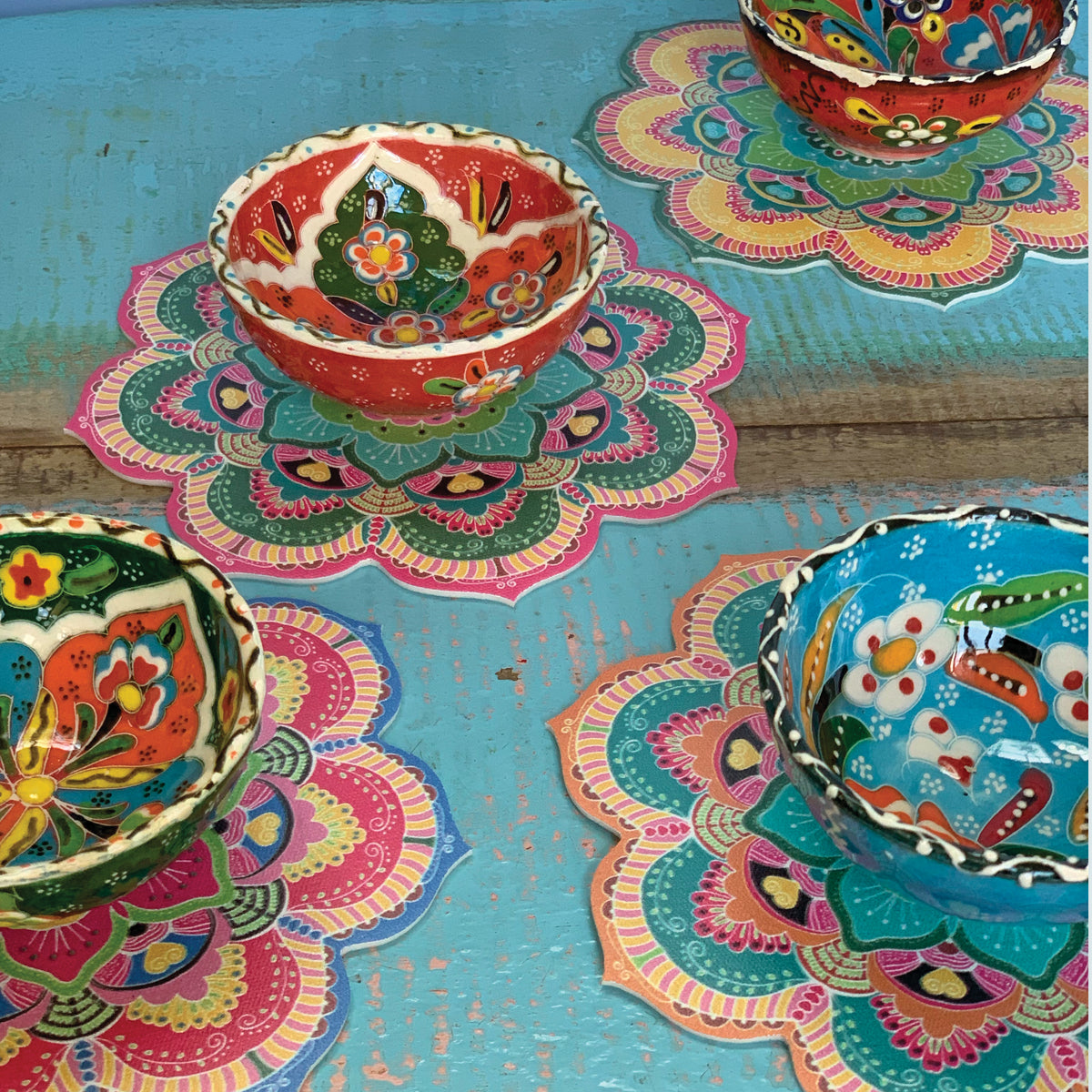 סט תחתיות pvc לכוסות- מנדלות פרח