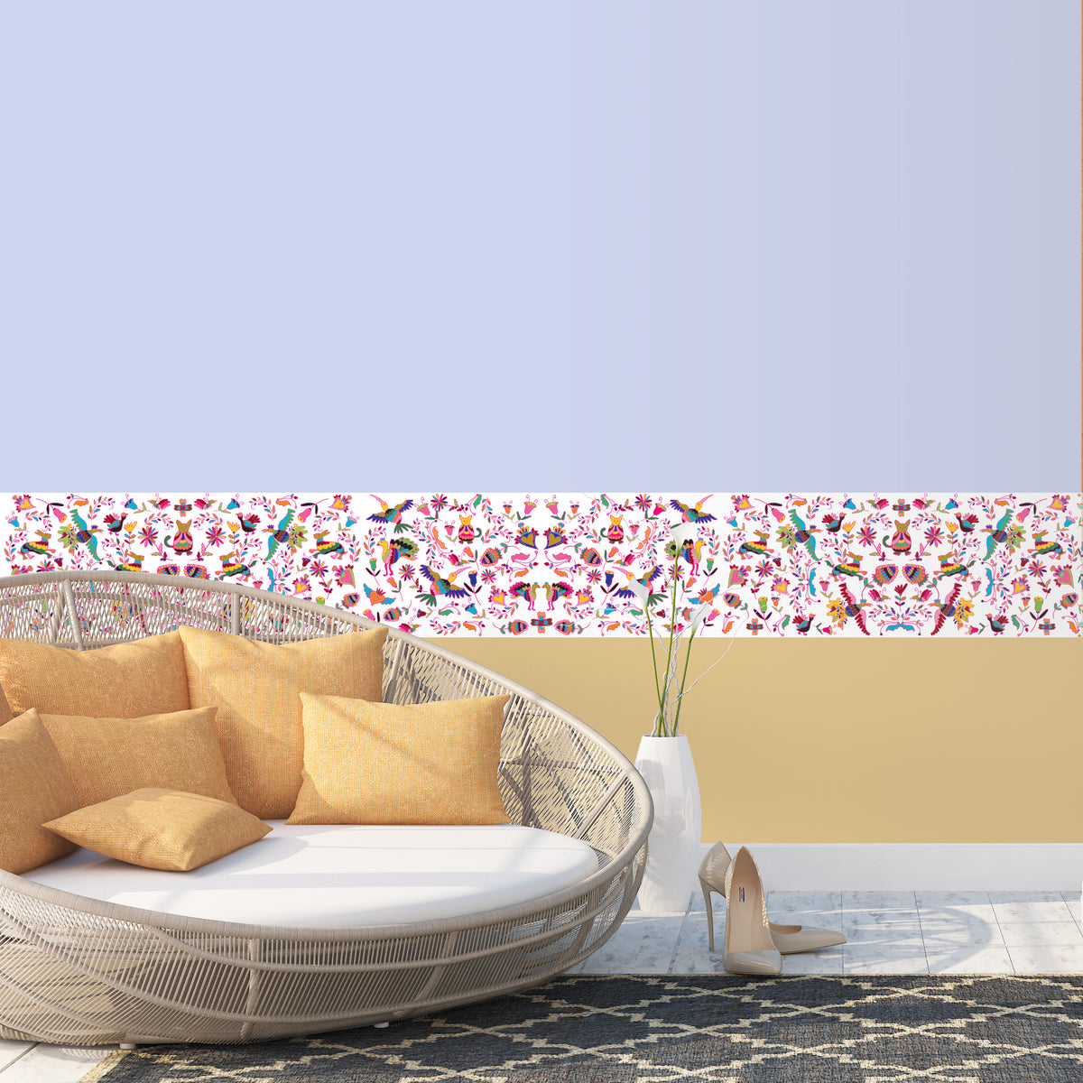 בורדר רקמות מקסיקני לבן