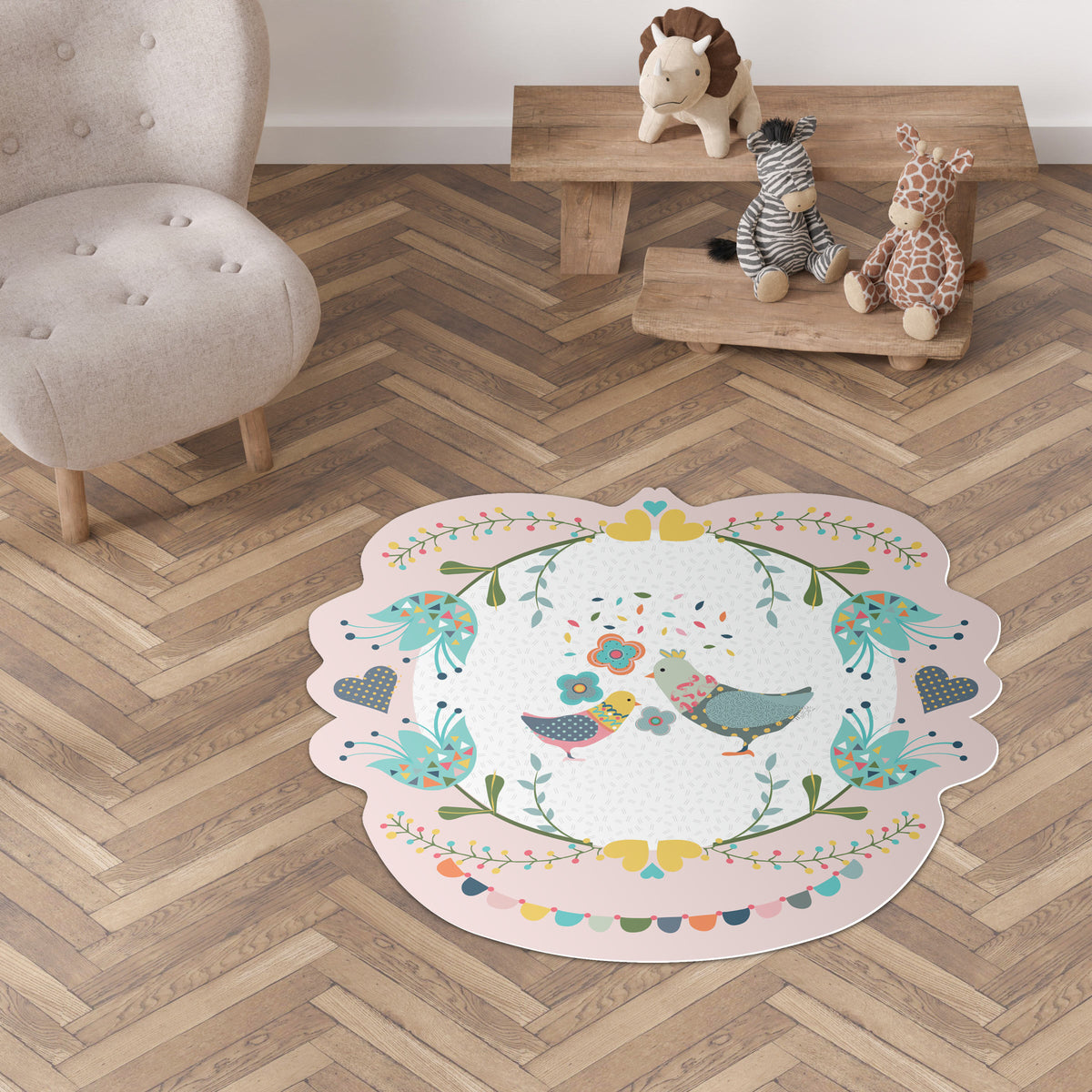 שטיח ציפורים סקנדינביות ורוד