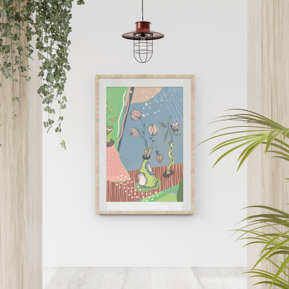 פוסטר/הדפס לתלייה- סדרת פינה בירוק, כד פרחים בלילה קסום