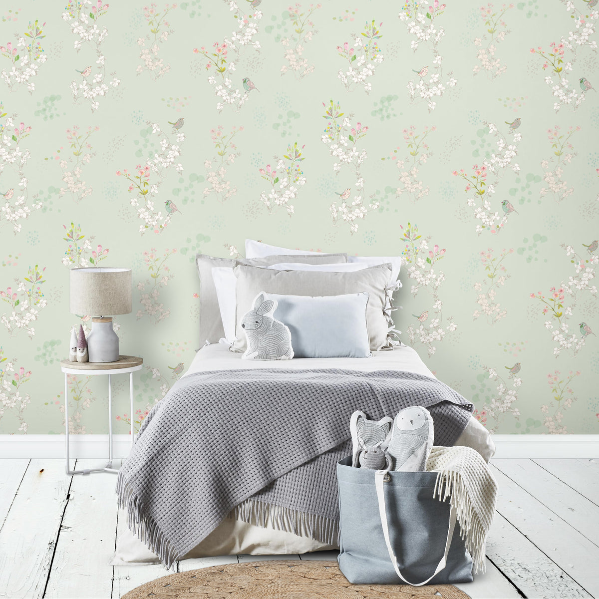 טפט קיר ציפורים יפני- ירוק