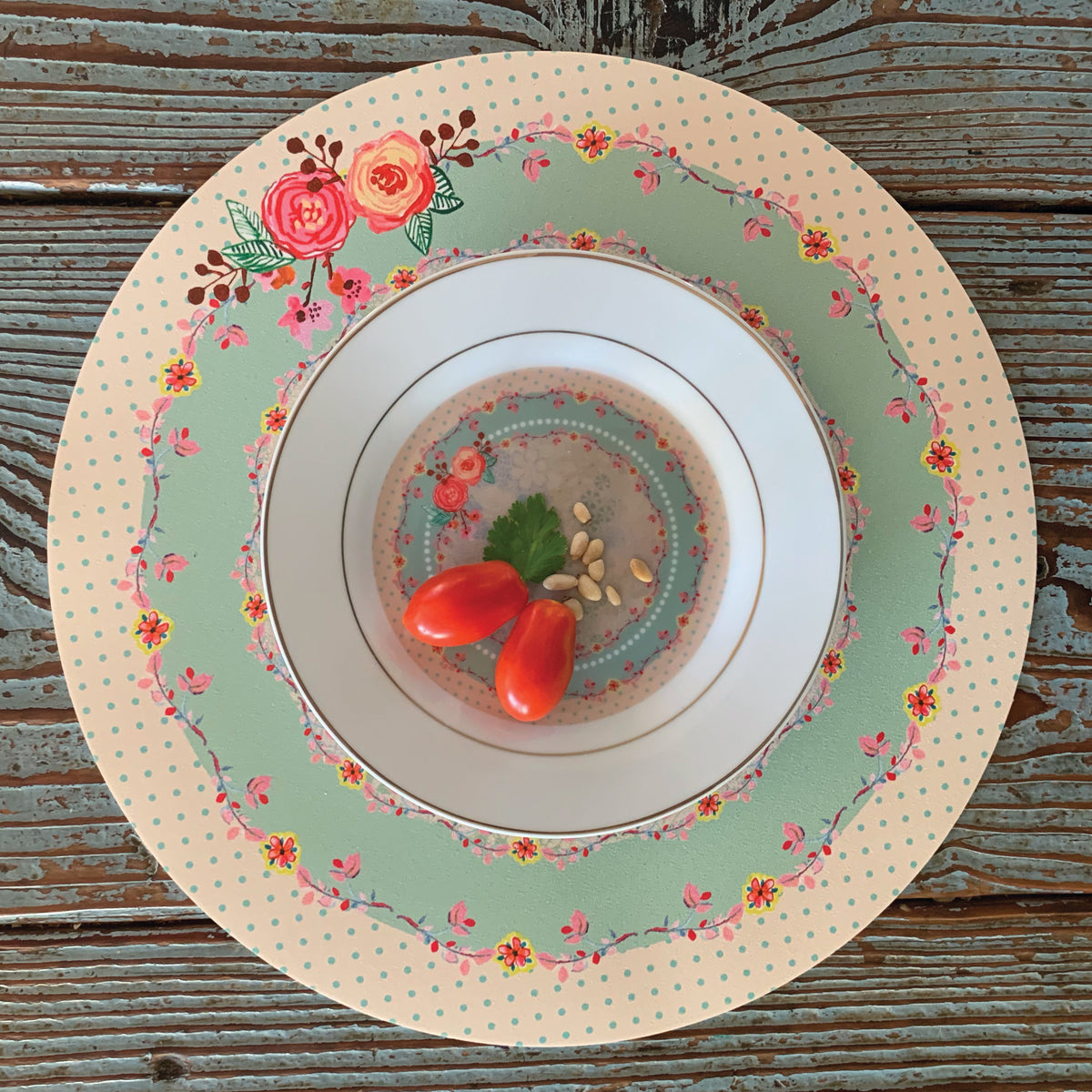 פלייסמט מעגל פרחים - שמנת