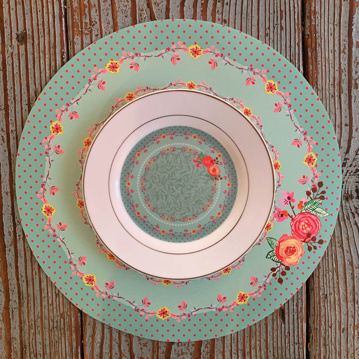 פלייסמט מעגל פרחים - טורקיז