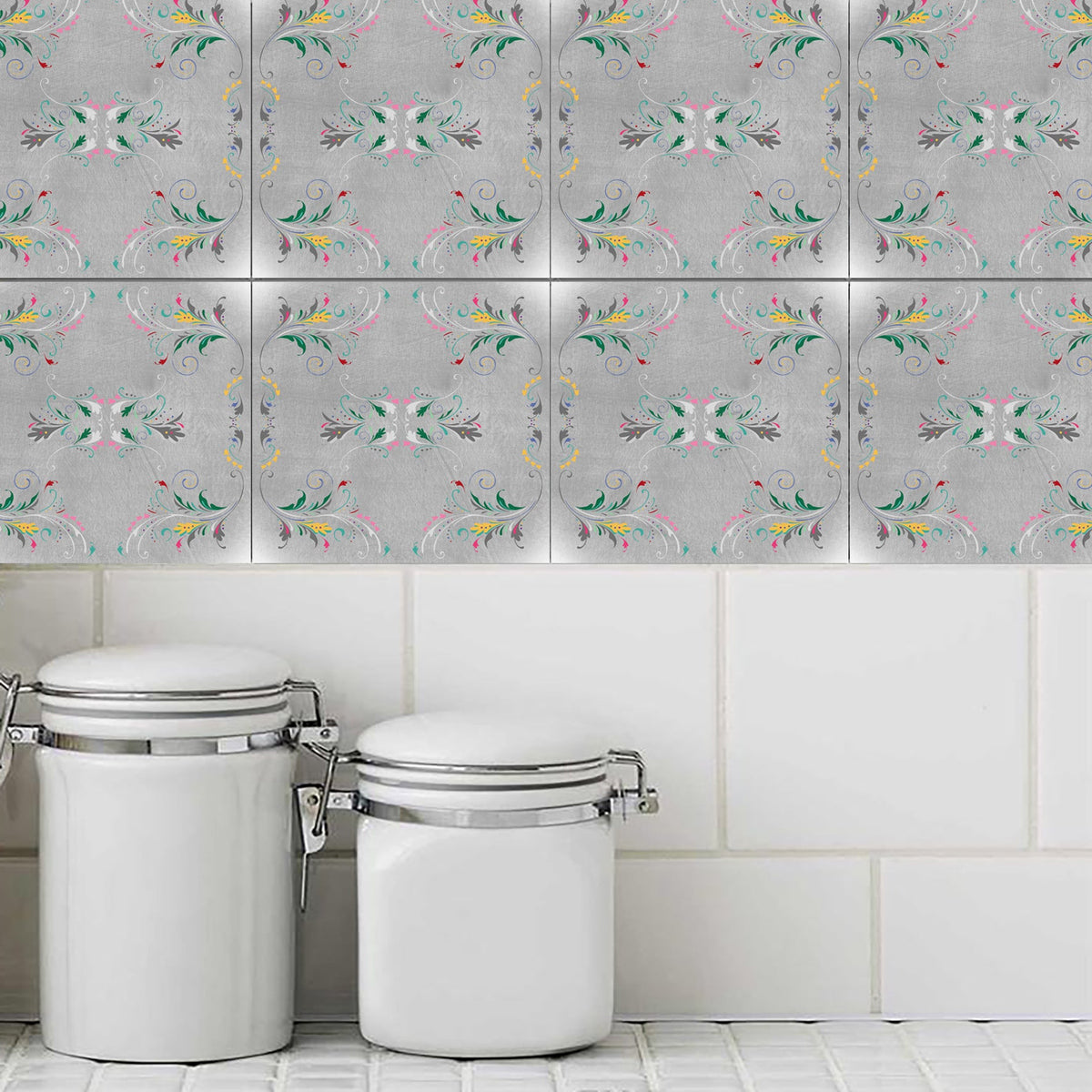 סט מדבקות אריחים - סילסולים רקע אפור במבצע