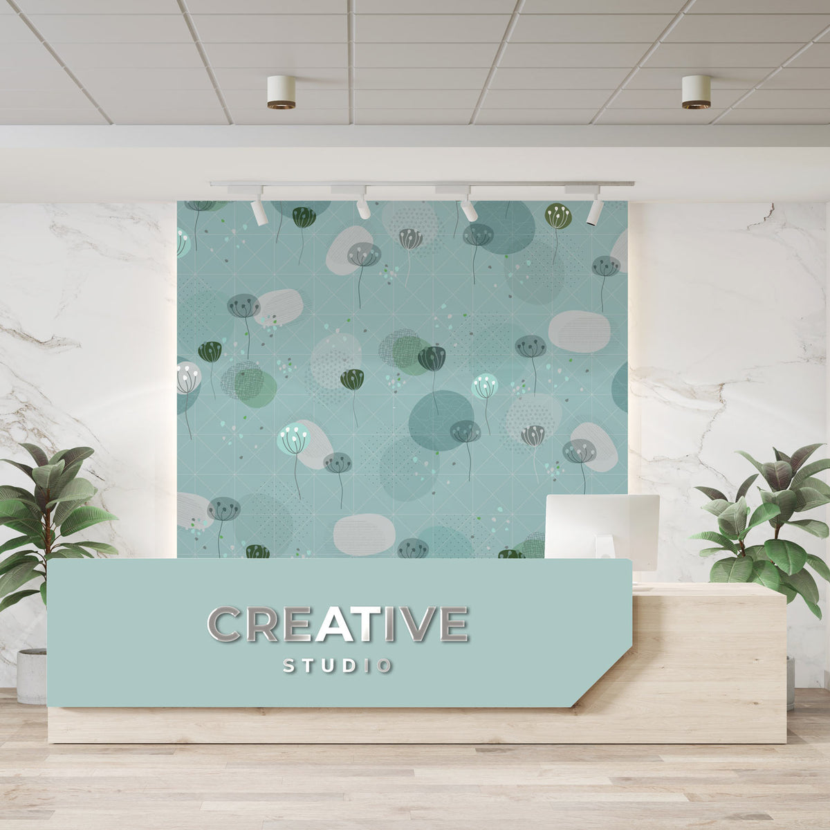 טפט קיר פרחים ואבקנים- כחול מעושן