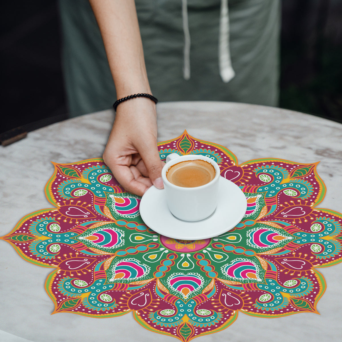 מפת שולחן pvc מנדלה - בורדו אפריקאית