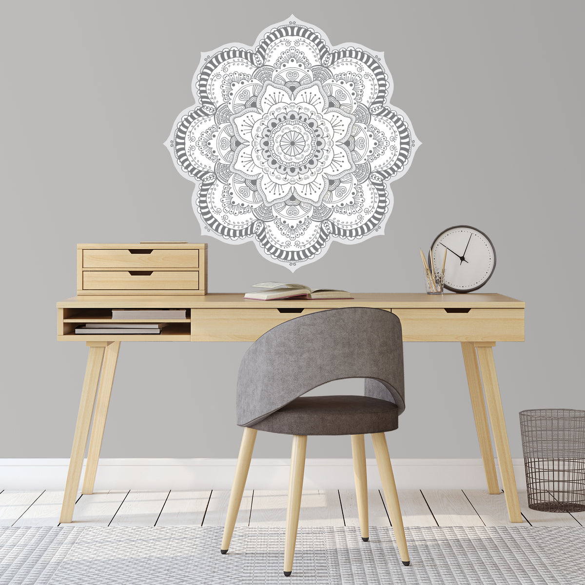 מנדלת קיר צבע אחד- אפור