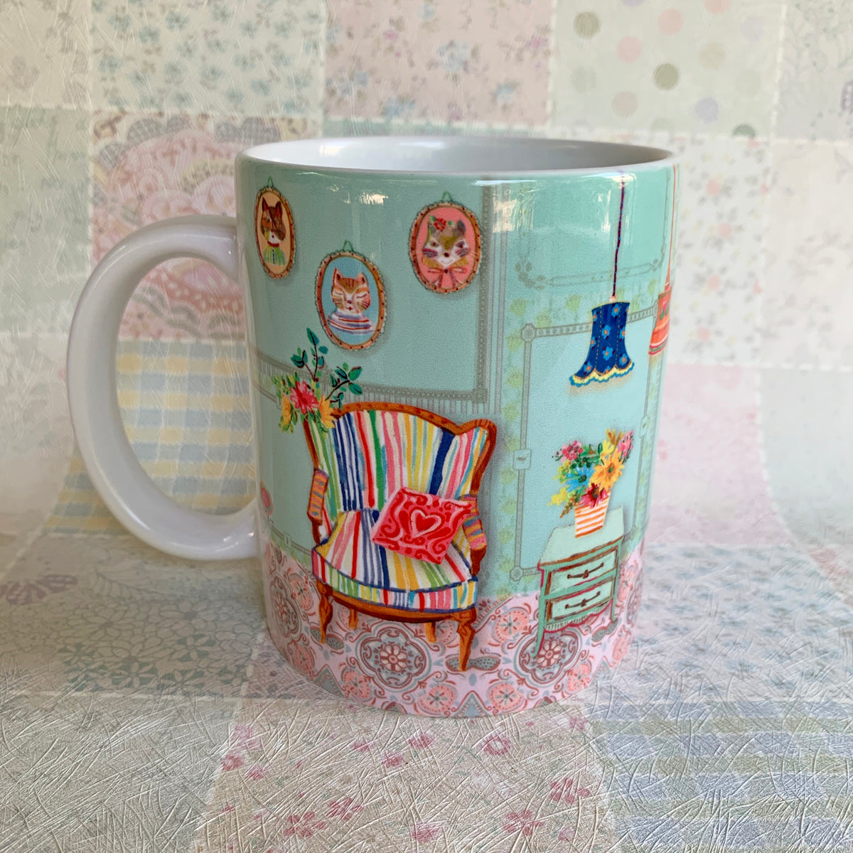 ספל קרמיקה מודפס- cozy home טורקיז