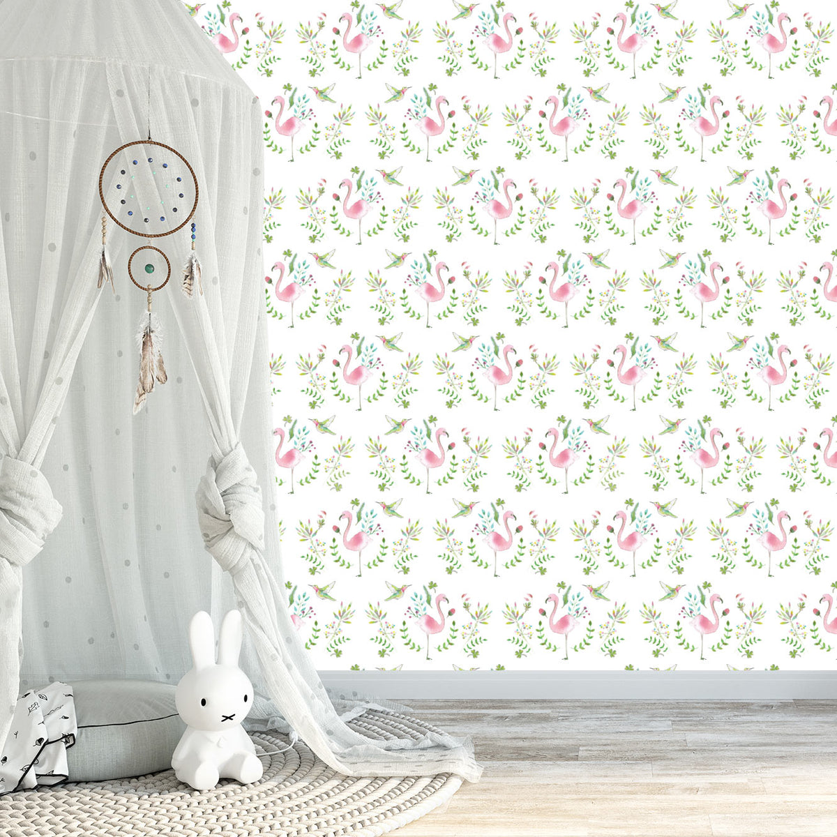 טפט קיר פלמינגו- לבן
