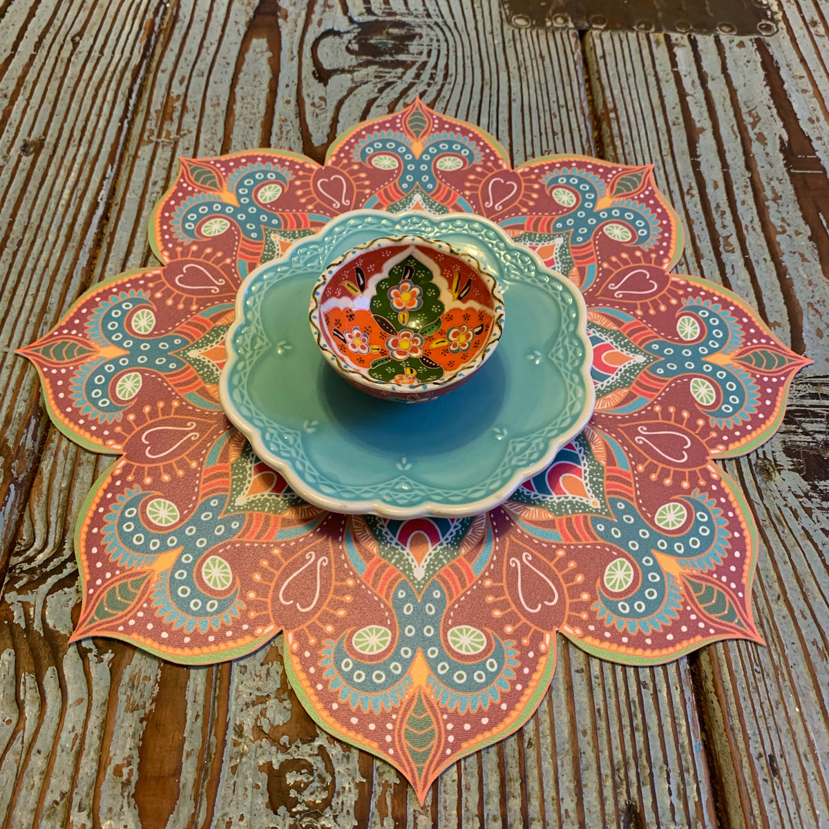 פלייסמט שולחני pvc - מנדלה בורדו אפריקאית