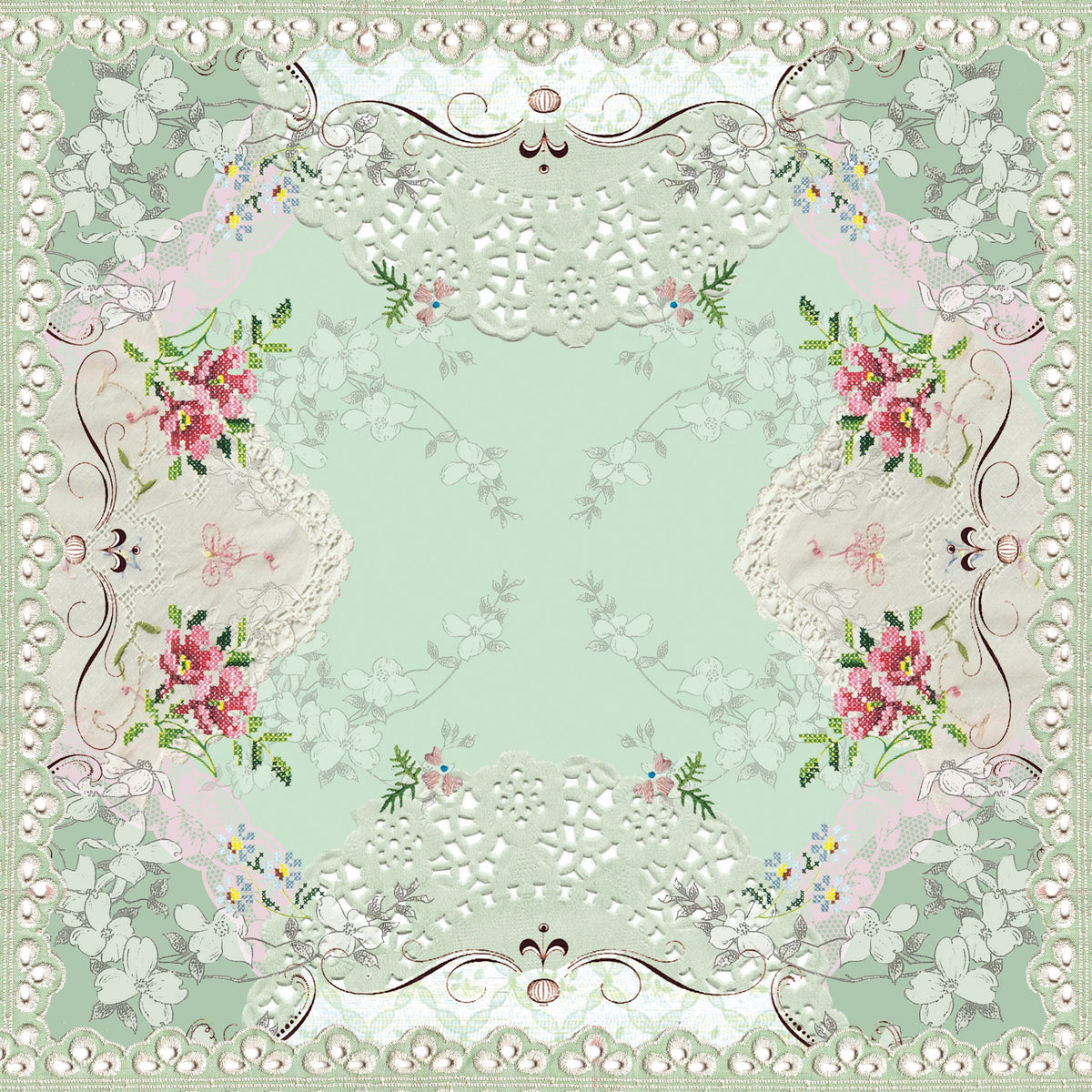 סט מדבקות אריחים- תחרה ירוק