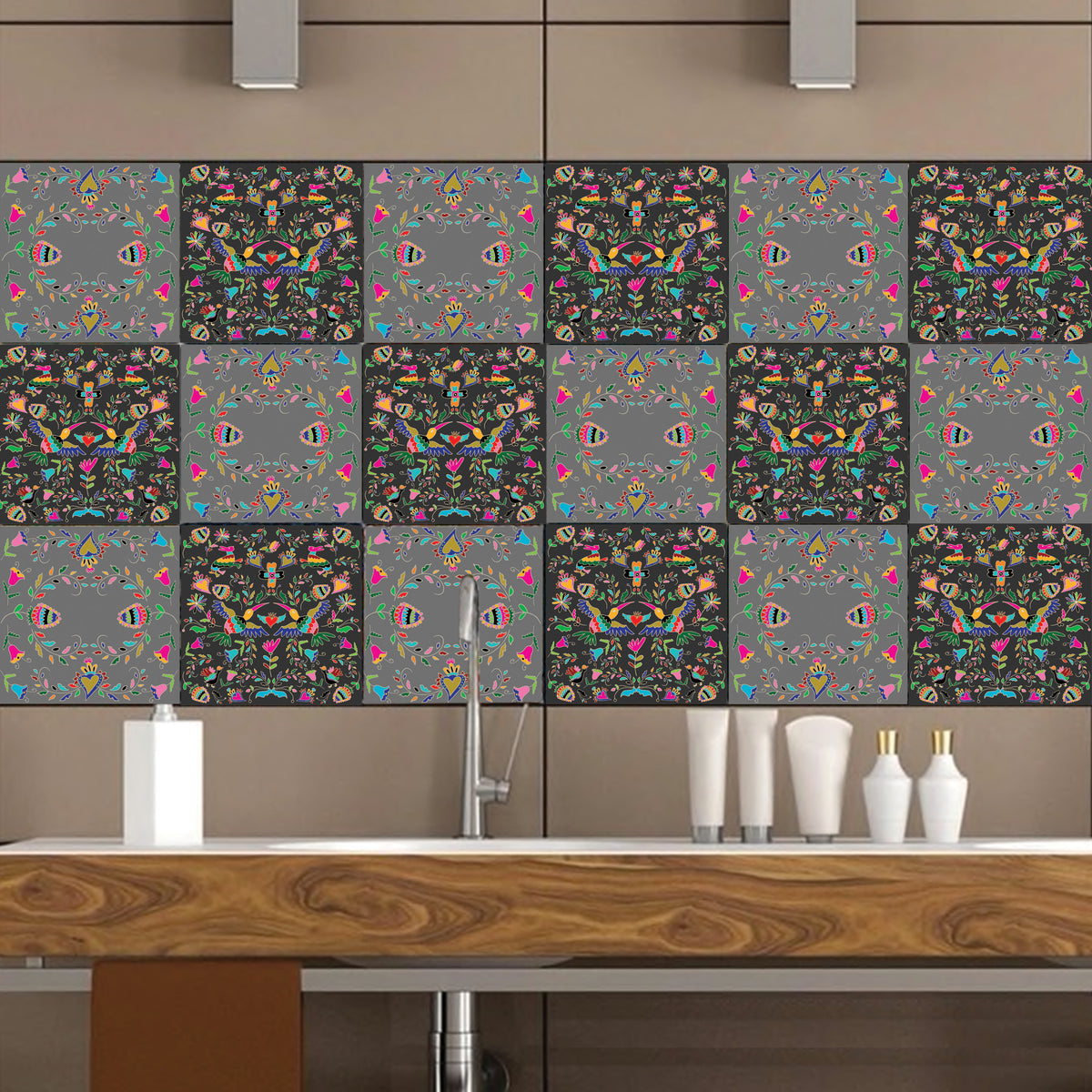 סט מדבקות אריחים- מקסיקני אפור