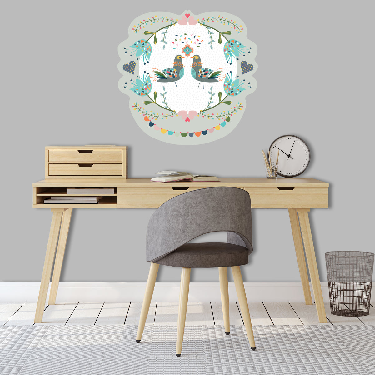 מדבקת קיר ציפורים סקנדינביות -אפור