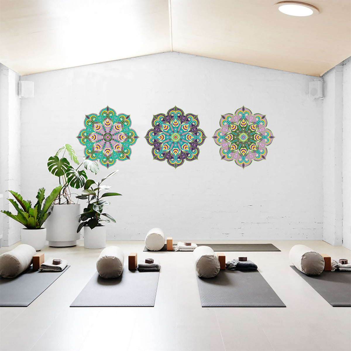 סט של שלוש מנדלות אפריקאיות בגווני טורקיז סגול