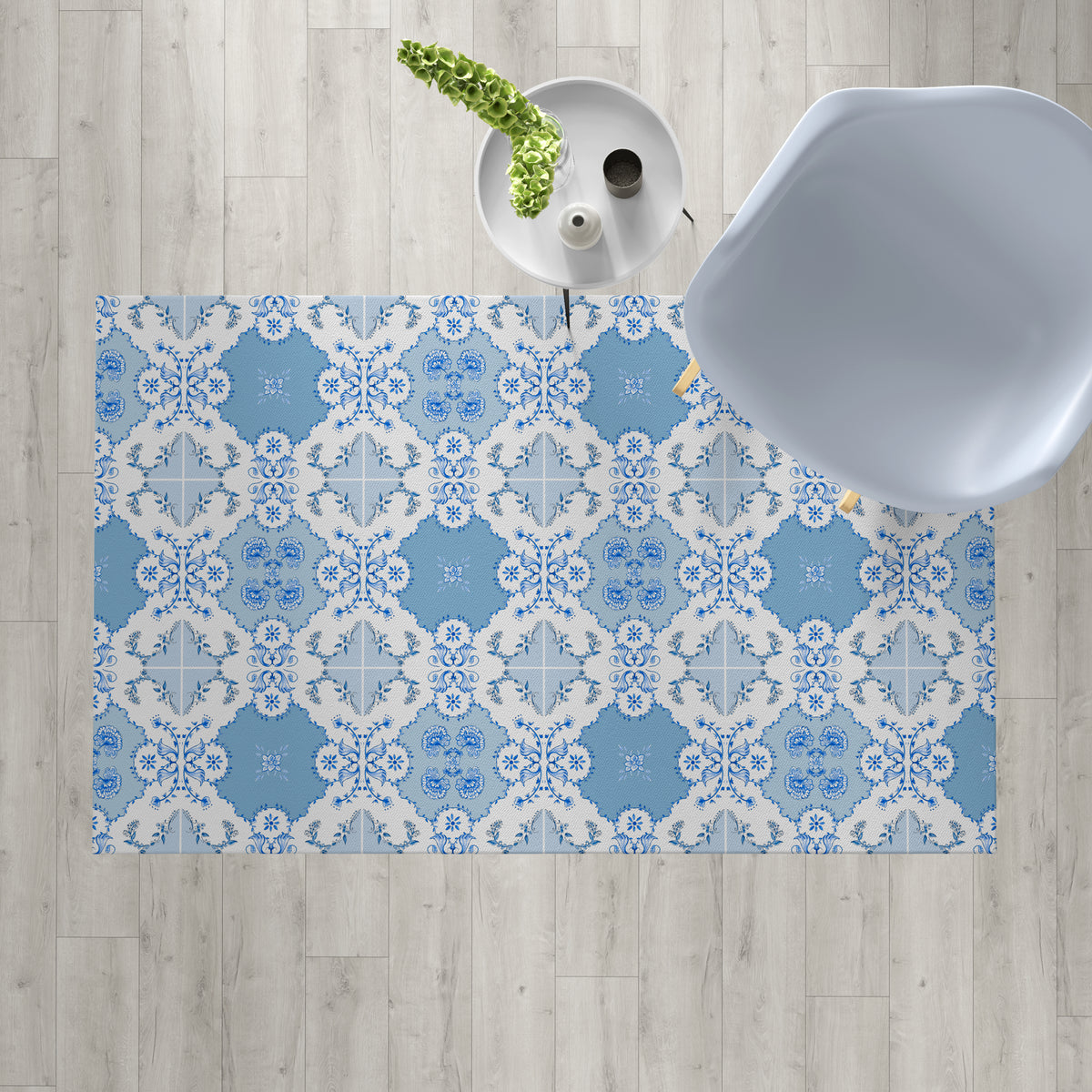 blue and white