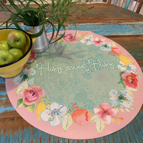 מפת שולחן pvc זר פרחים בורוד- home sweet home
