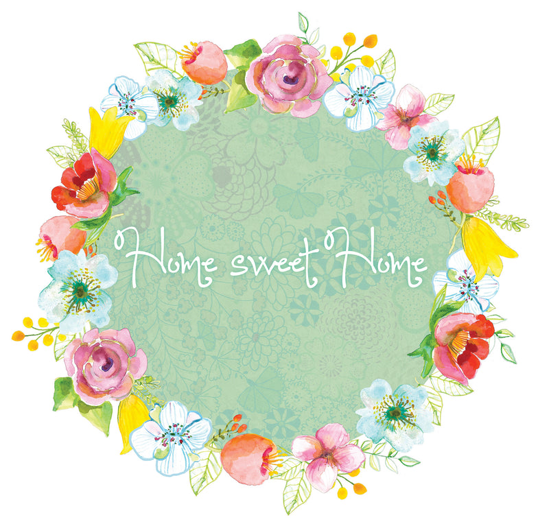 Home sweet home מדבקת קיר זר פרחים- ירוק