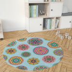 שטיח פיויסי עגול- מנדלות בתפזורת תכלת