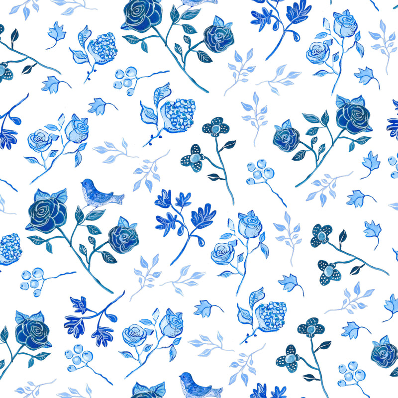 טפט פרחים כחול לבן- אורלי לבן